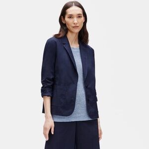 Eileen Fisher Organic Cotton Poplin Lightweight Blazer S Navy Blue Business